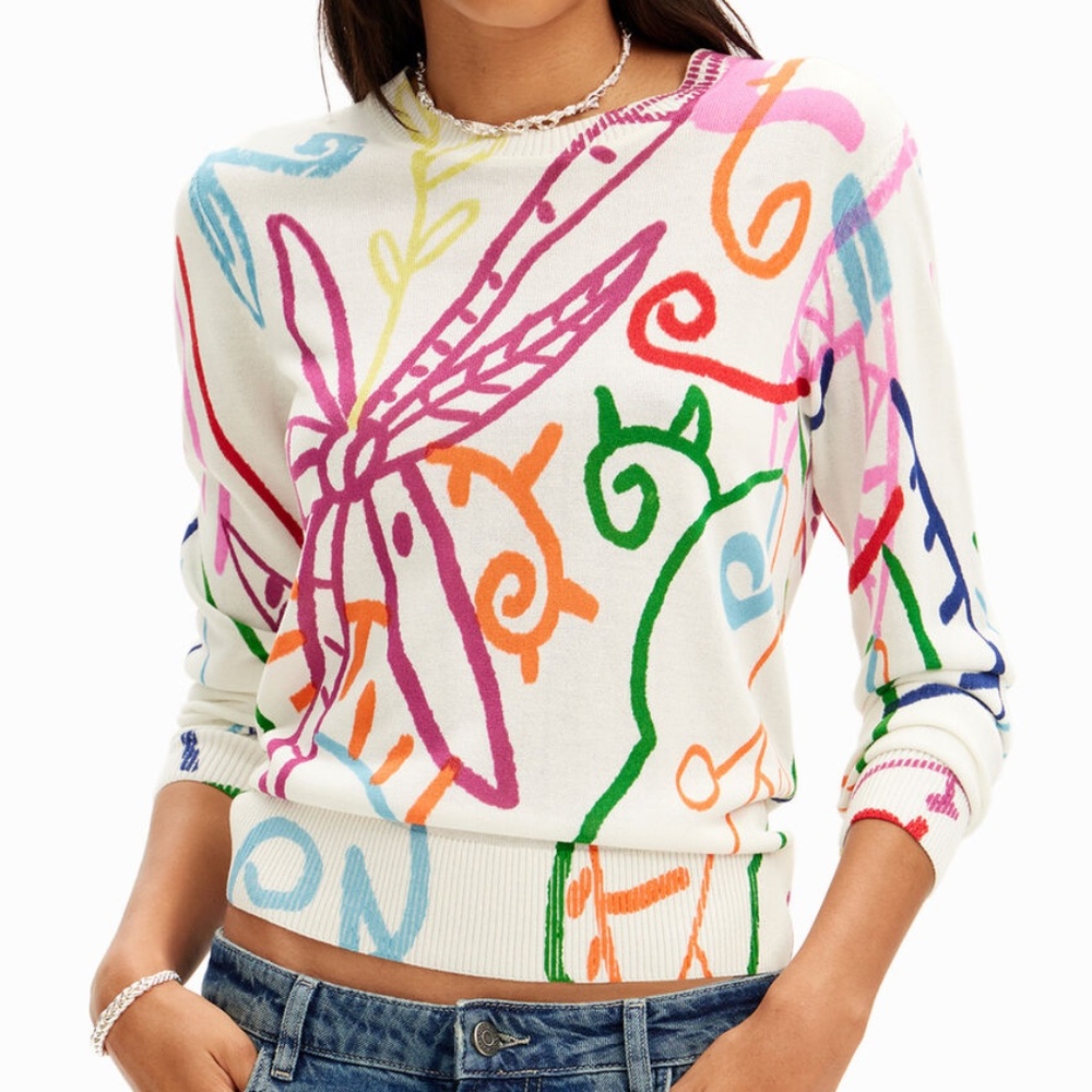 DESIGUAL FINE KNIT SWEATER WITH PATTERNS